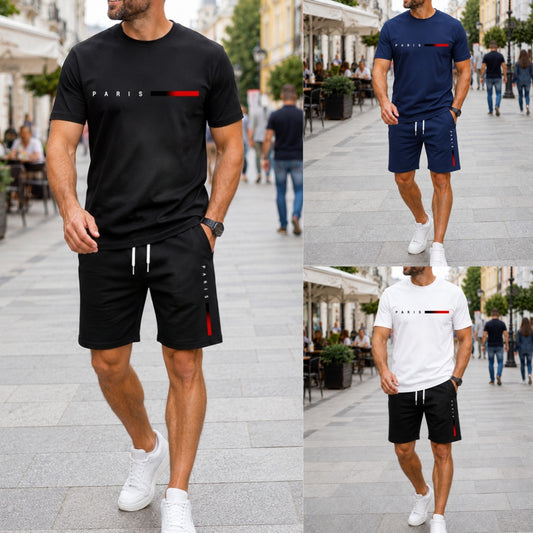 【Platba při dodání】S-2XL Pánská letní sportovní sada ze 2 dílů - pohodlné tričko s krátkým rukávem a kraťasy na každodenní nošení i doma
