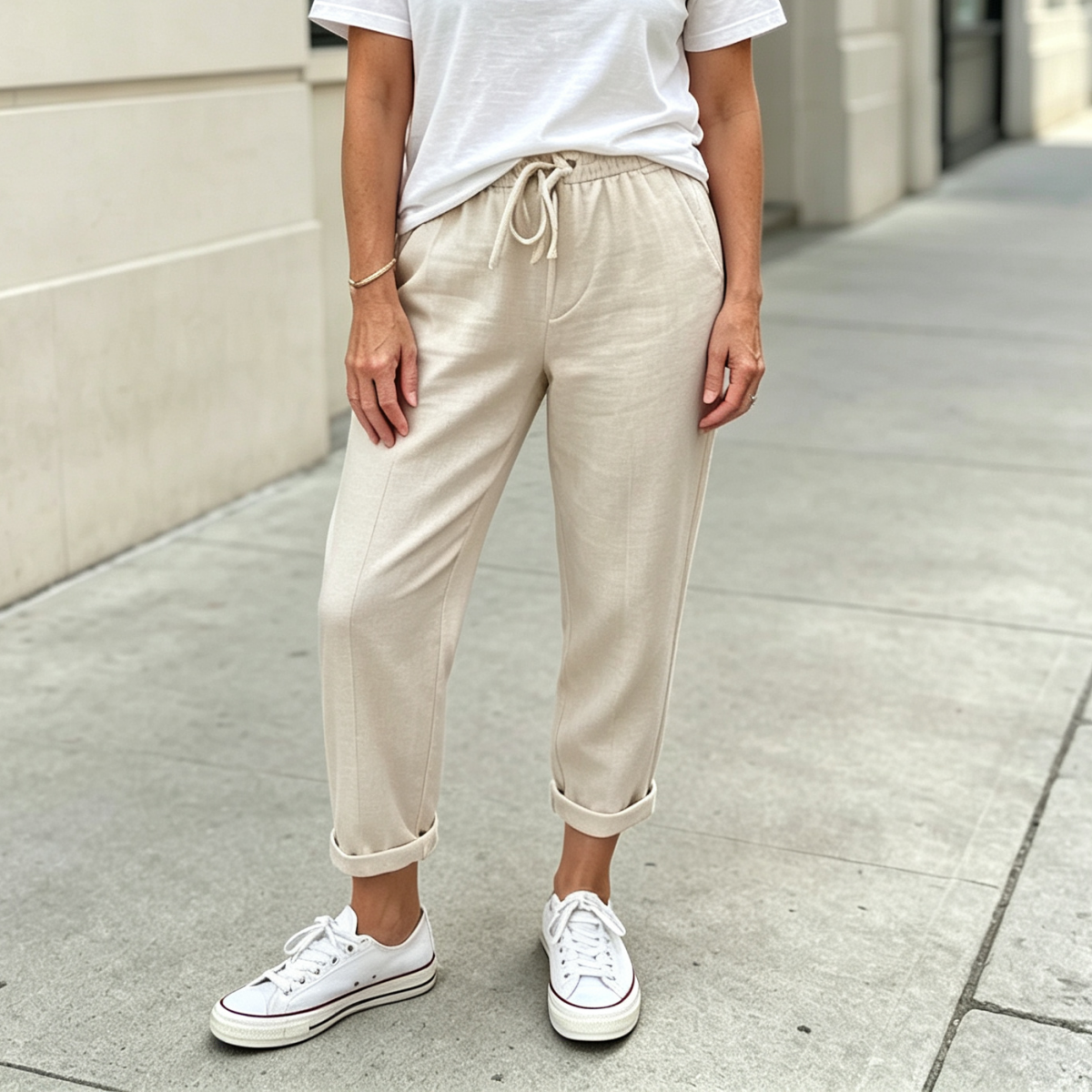 S-5XL 😍💕Poslední den akce -50% SLEVA💕Dámské Bavlněné Kalhoty | Elastický Pas se Stahovací Šňůrkou | Kapsy | Volný Ležérní Střih