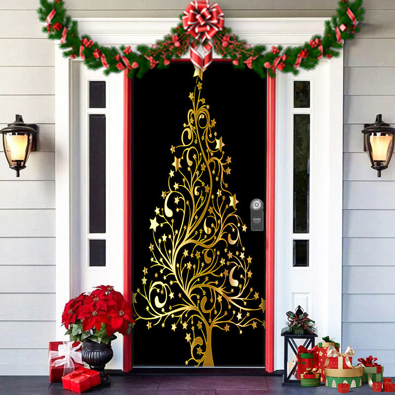 🎁🎄2025 Nová, horúca predajná látková vianočná obálka na dvere [91 cm x 203 cm]