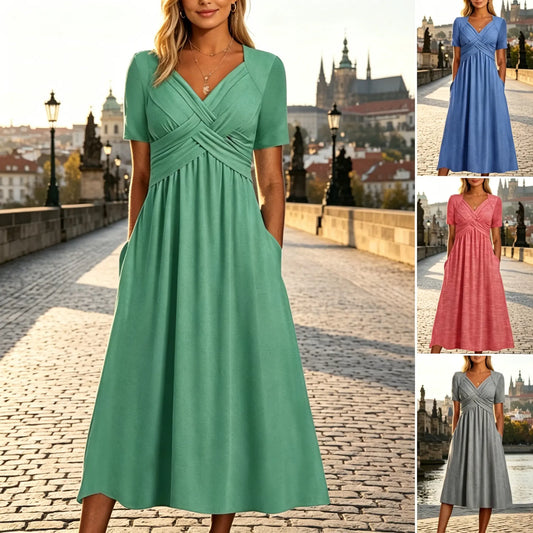 ⏳ 👗Último día: 50 % de descuento 【Tallas S-3XL】 Vestido midi casual de moda en color liso