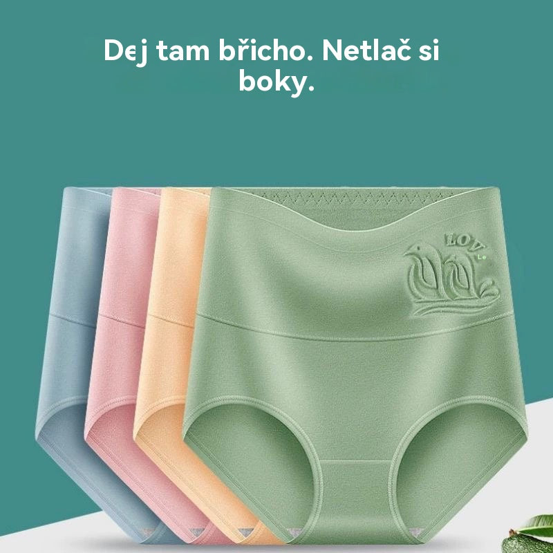 🩲【4 kusů】【45-90kg】 💟 Dámské bavlněné spodní prádlo s vysokým pasem pro větší velikosti, pohodlné a prodyšné.