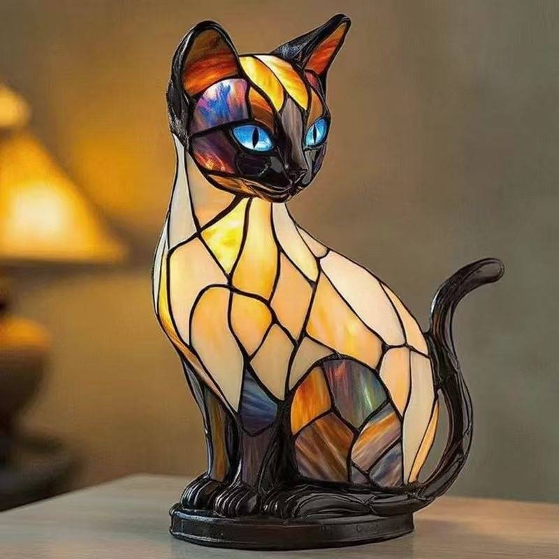 🐱Stolní lampa ve tvaru kočky, retro noční světlo z barevné pryskyřice s kočičím motivem
