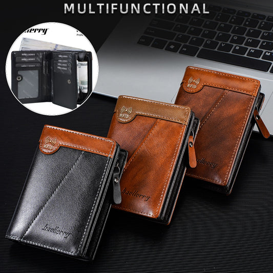 ✨ Nueva billetera con cremallera estilo retro de primera calidad para hombre con función antirrobo RFID.