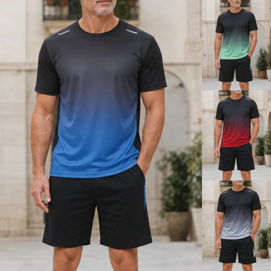 ✨M-5XL【Doprava zdarmaí】Pánská dvoudílná letní sportovní souprava - tričko s krátkým rukávem a kraťasy