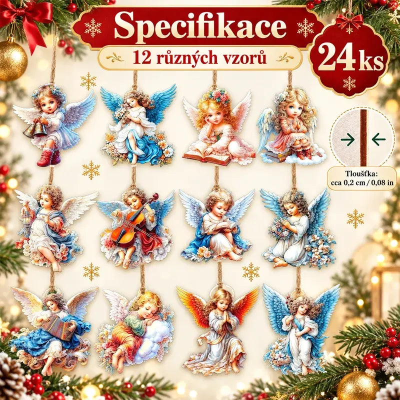 🎁Jedna sada o 24 kusech stojí 520 Kč👼Dřevěné dvourozměrné vánoční ozdoby ve viktoriánském stylu ve tvaru andělů