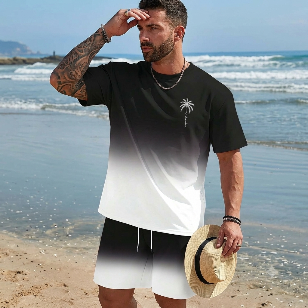Doprava zdarma 🌴【S-5XL】Nový letní pánský oblek s potiskem trička a kraťasů, volný ležérní vzhled