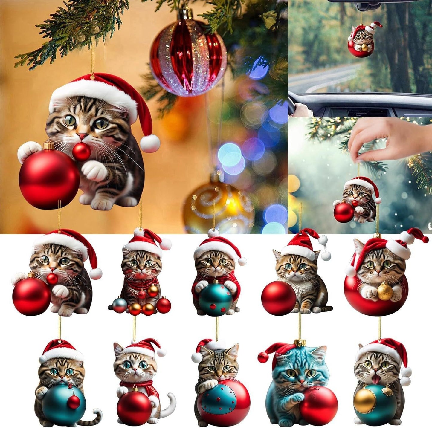🎄😺【10 kusov】🎁🎅 Vianočné ozdoby na stromček pre mačiatka. Závesné mačacie ozdoby