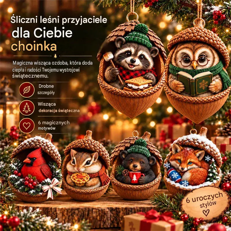 🎉【Kup 6, a otrzymasz 6 gratis】12 sztuk🤩 🎁Nowe, akrylowe dekoracje świąteczne 2D z szyszką sosnową i elementami zwierzęcymi