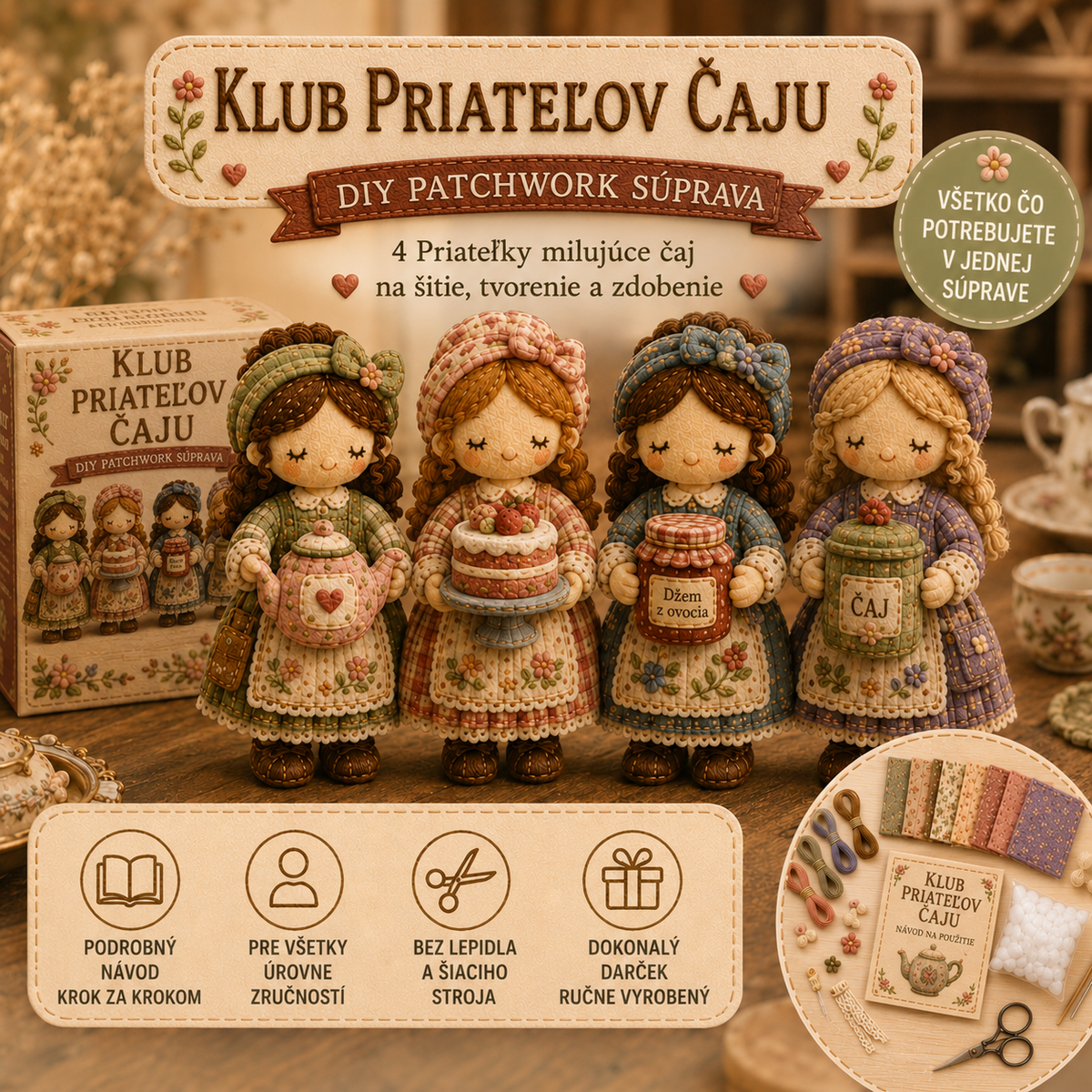 🎁Posledný deň: Využijte zľavu 49 %! 🧵 Miniatúrna patchworková sada ze série Miniaturní svět.