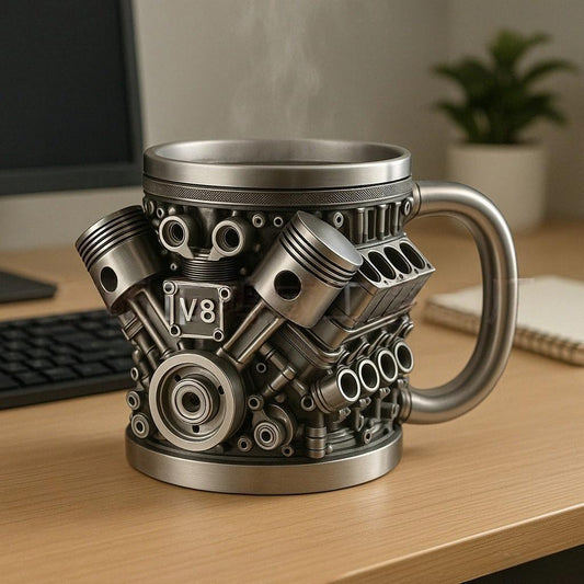 Doprava zdarma 🎁☕ Hrnek na kávu z nerezové oceli Creative Engine V6V8, mechanický design