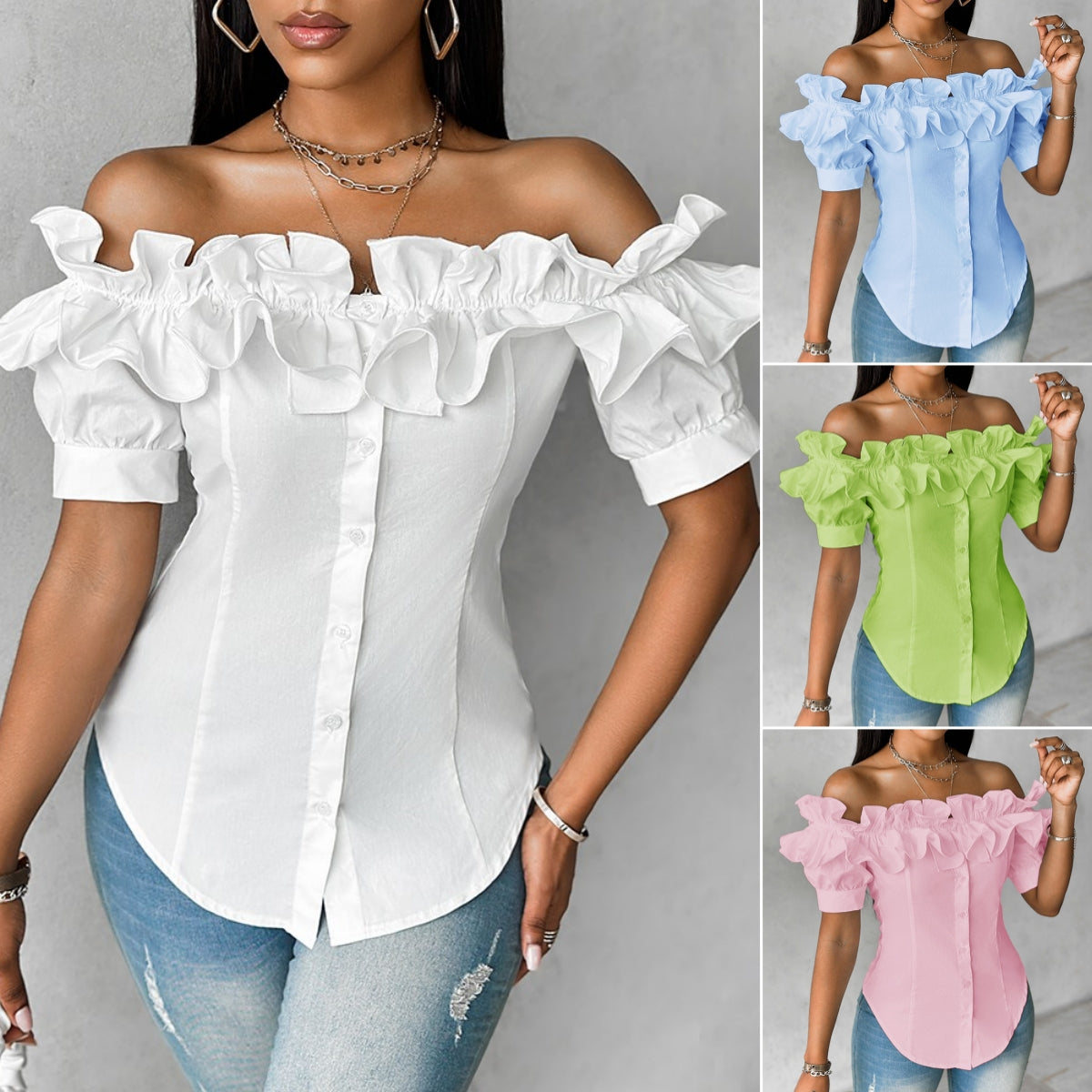 ✨️【S-2XL】Dámská Halenka s Odhalenými Rameny | Elegantní Přiléhavá Letní Halenka