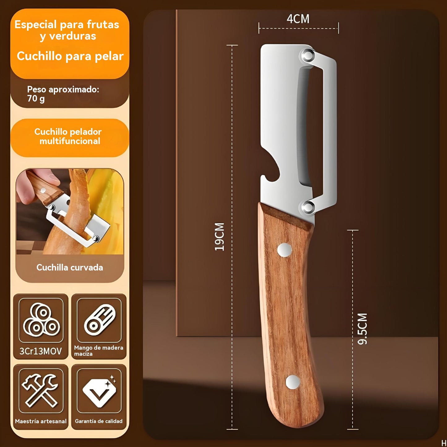 🔥【 ¡Pelador + Abridor de Botellas en Uno!】Pelador de acero inoxidable engrosado para uso en la cocina.