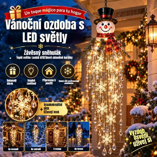 🔥 DNES SLEVA 50 % 🎅 Vánoční závěsná LED lampa se sněhovou vločkou a křišťálem | Kouzelná záře na verandu ✨