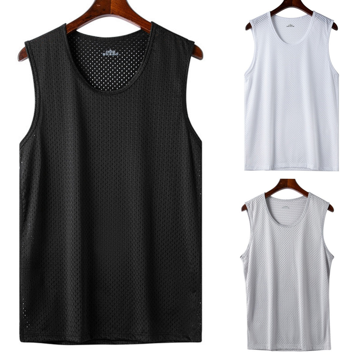 👕【Třídílná sada】Prodyšné Síťované Funkční Tílko | Rychleschnoucí Letní Fitness Tílko
