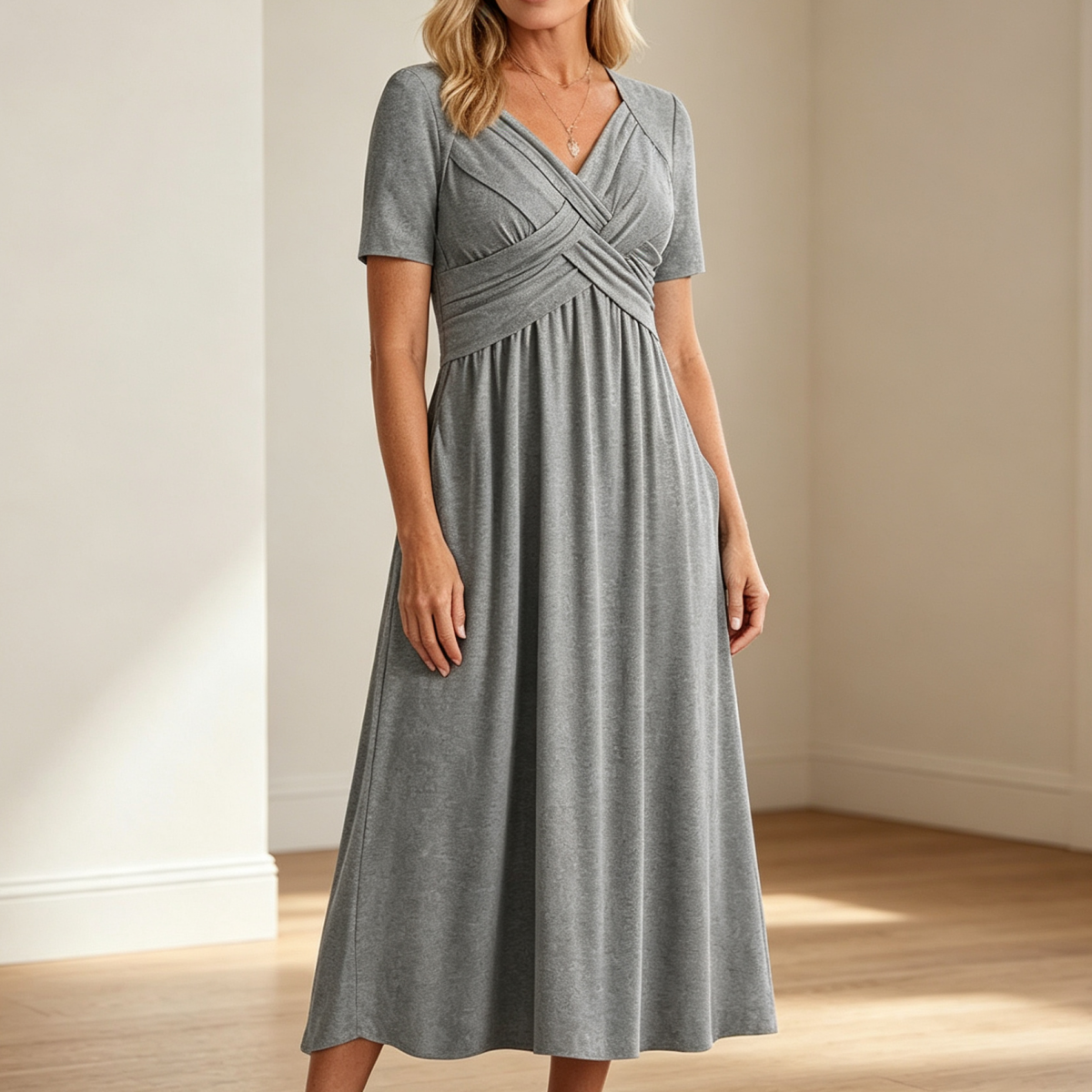 【S-3XL】Μεσαίο φόρεμα σε casual μόδα σε καθαρό χρώμα