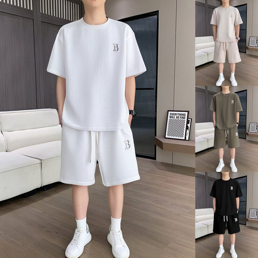 M-3XL, Férfi nyári, gyorsan száradó, lélegző, lezser rövid ujjú szett, laza, plus size rövid ujjú póló és rövidnadrág