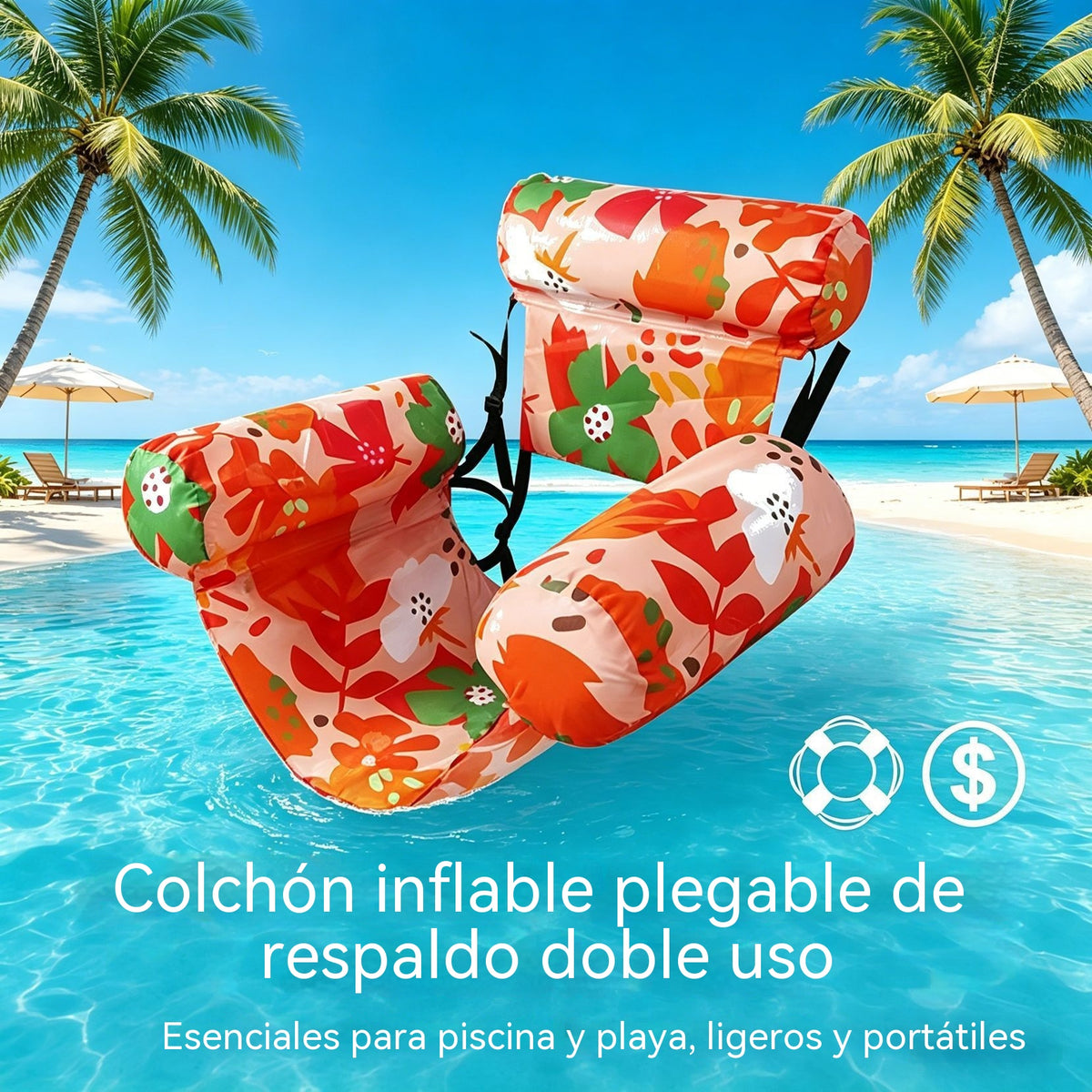 Envío gratis 💦📢 Sofá flotante plegable con respaldo + bomba de aire