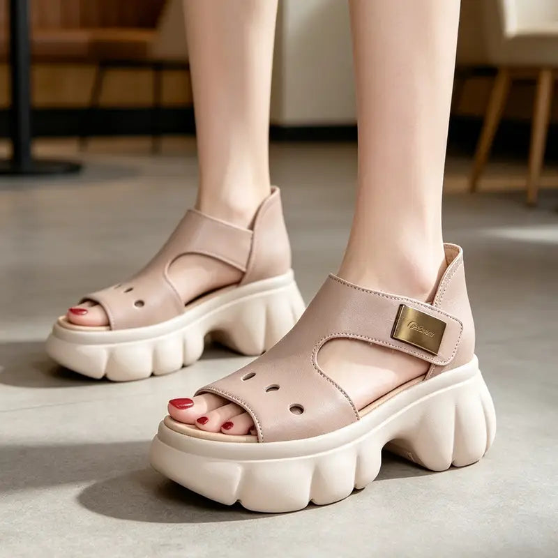 ✨ Velikosti 35-40 🌸 Dámské sandály na platformě - Měkká kůže, ultralehká protiskluzová podrážka
