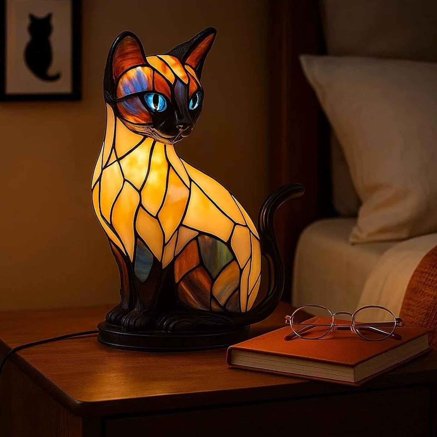 🐱Jedinečný dizajn - živicová umelecká lampa v tvare mačky - perfektná voľba darčeka