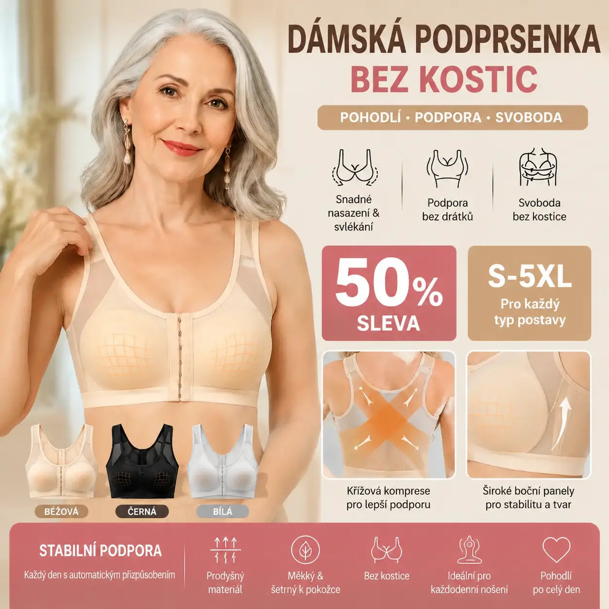 🔥40KG-120KG【S-5XL】【3 kusy】Dámská prodyšná neelastická sportovní podprsenka