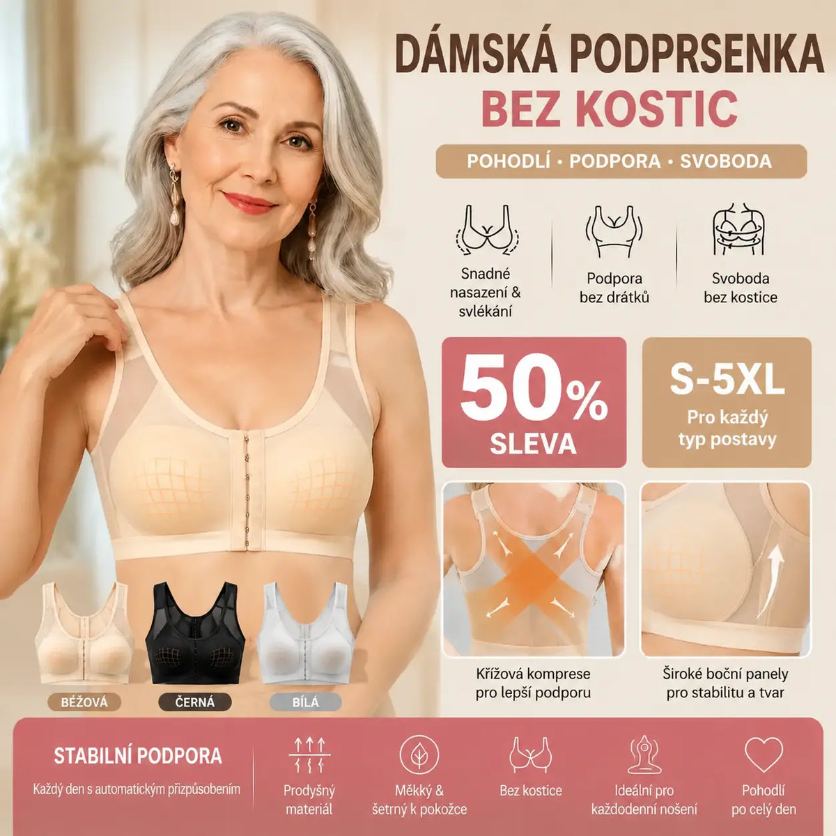 🔥40KG-120KG【S-5XL】【3 kusy】Dámská prodyšná neelastická sportovní podprsenka