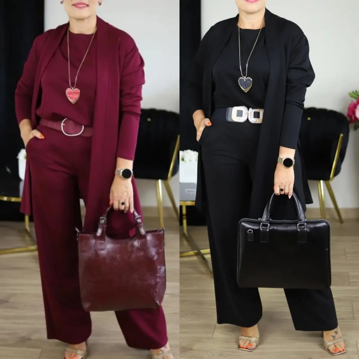 ⏳Speciální časově omezená nabídka⏰Elegantní 3-dílná souprava včetně dlouhého kardiganu, topu a kalhot💞