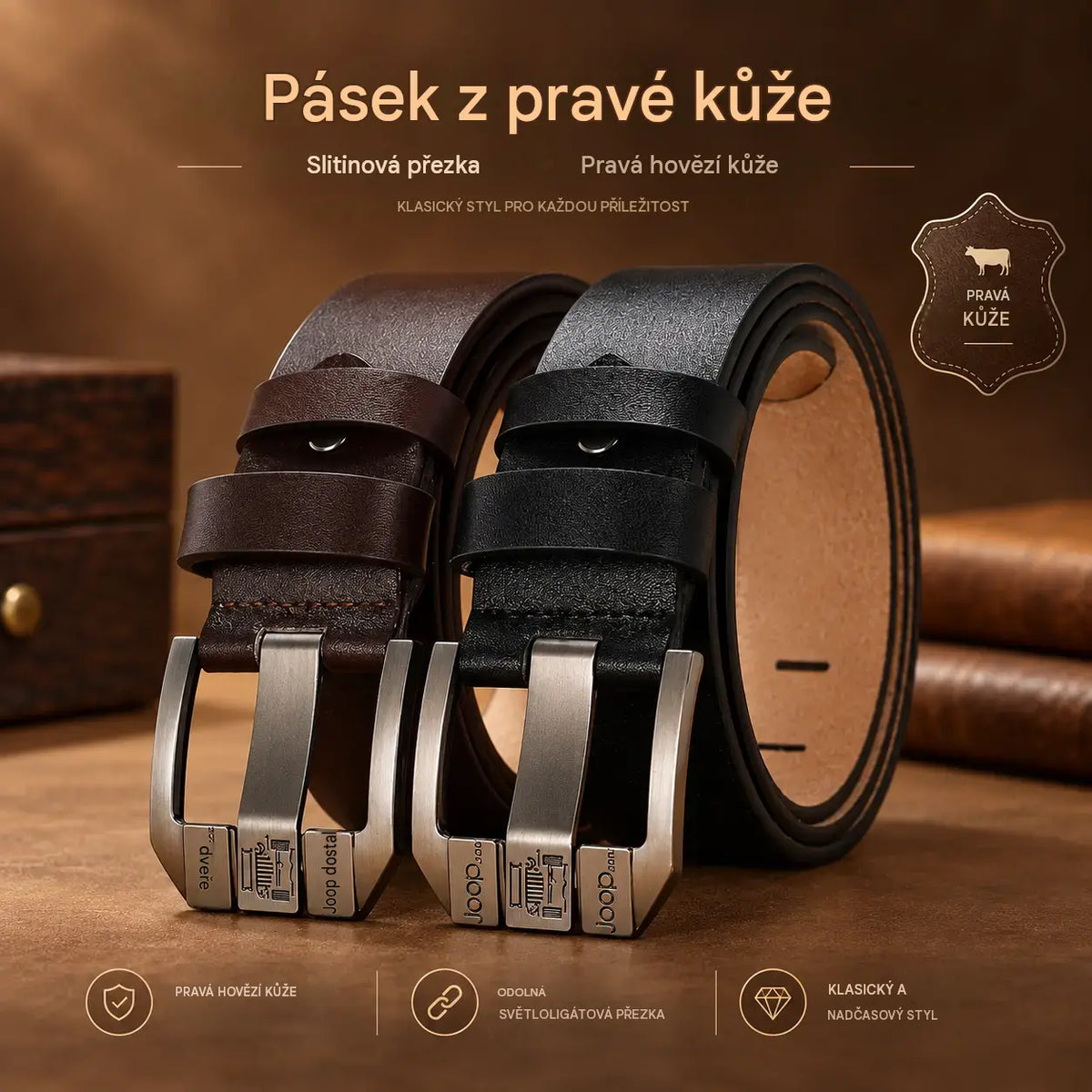 ✨👔Kvalitní pánský vintage pásek z jedné vrstvy hovězí kůže – pevný a odolný👍