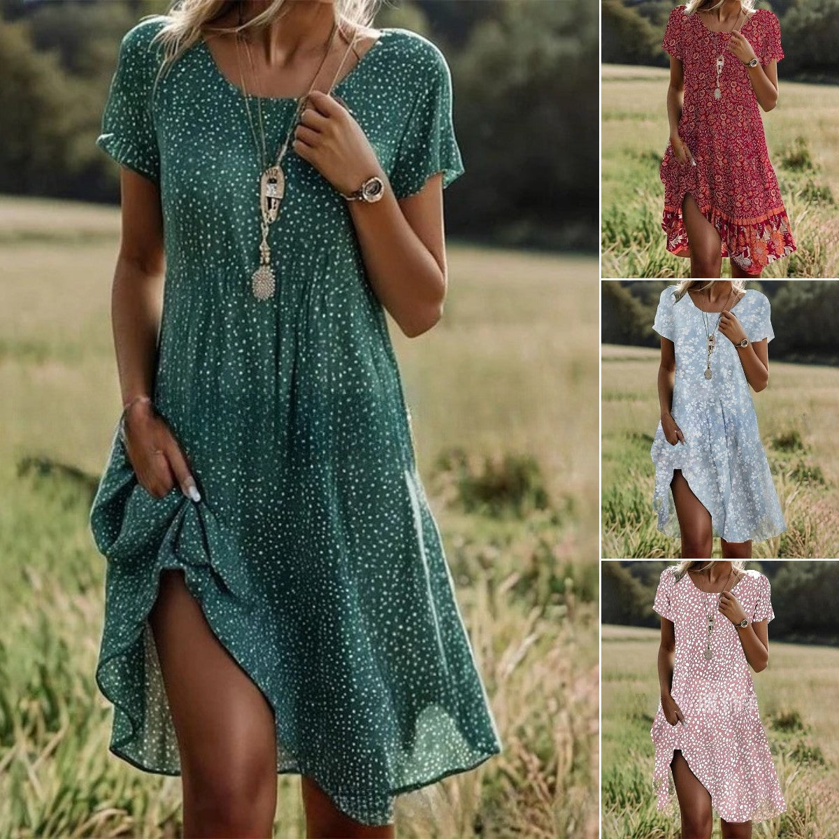 🛒📣50% de descuento💖【S-3XL】👗Nuevo vestido casual Primavera/Verano 2026 — Cuello redondo con estampado