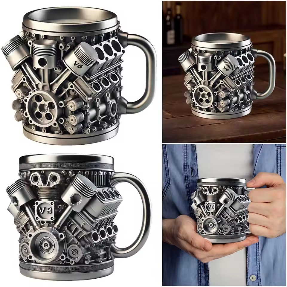 🎁☕ Šalica za kavu od nehrđajućeg čelika Creative Engine V6V8 