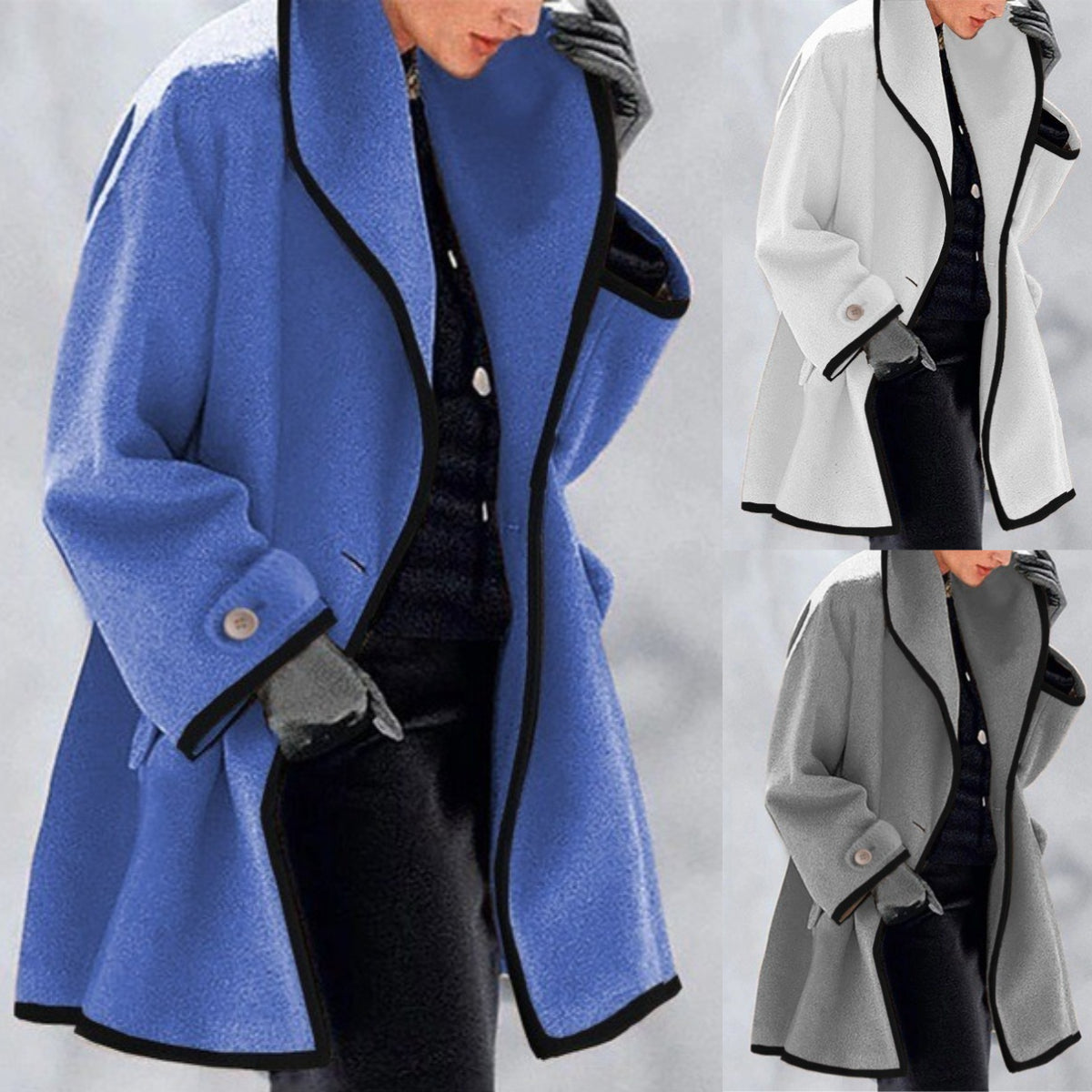 🥰【S-5XL】Ново есенно-зимно многоцветно вълнено палто с качулка, свободно деколте и обло деколте