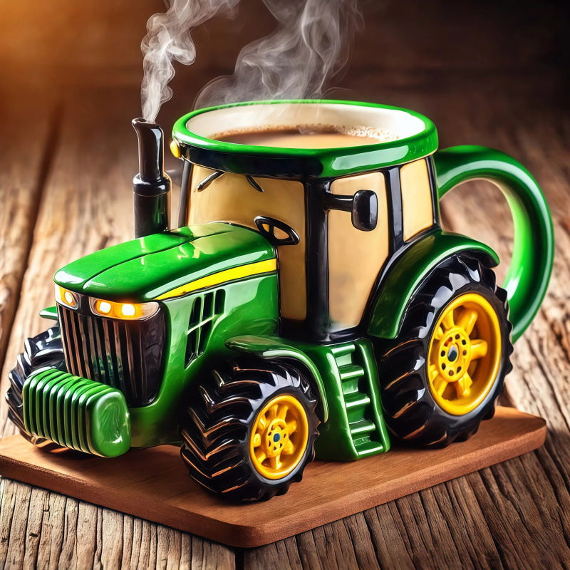 Retro šálka kávy v tvare farmárskeho traktora
