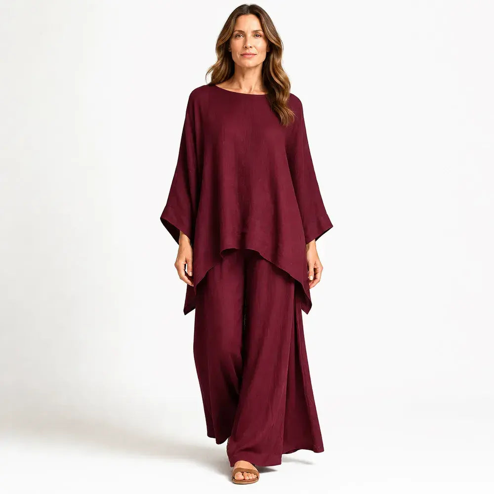 【S-3XL】🌸✨Časově omezená nabídka - Dámská souprava z jednobarevné lněné košile a kalhot