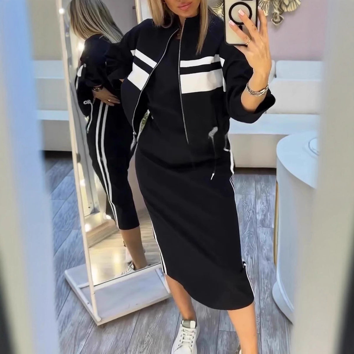 XS-3XL 💕😍Dámská ležérní dvoudílná souprava, která obsahuje pohodlnou mikinu a midi sukni.