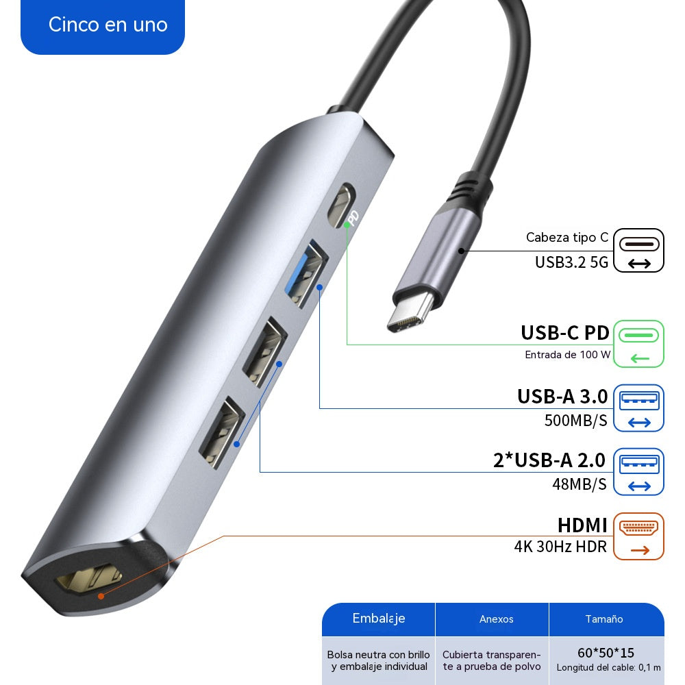 🔌✨ Přenosný USB-C hub 5 v 1 s 4K HDMI výstupem 🎥💻