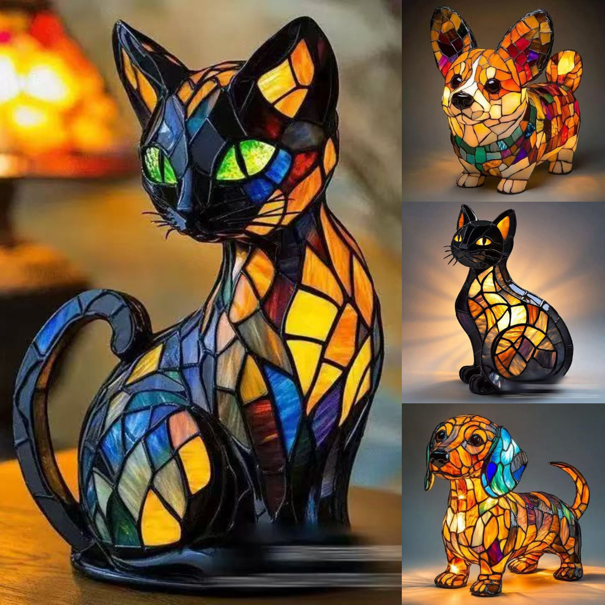 🐱🐶Živicové ozdoby, LED nočné svetlo, umenie, soška zvieraťa, kreatívna dekorácia do kancelárie, domova, vypínač s USB zásuvkou