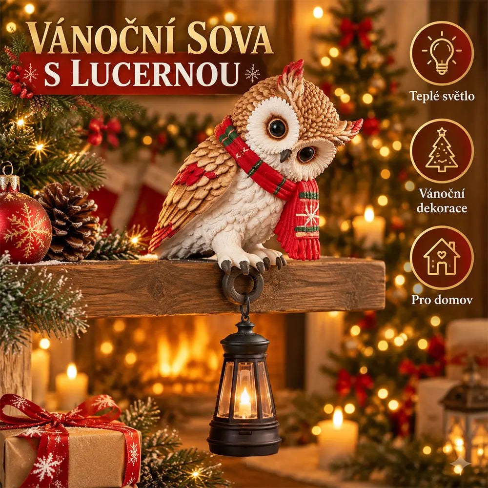 💡🦉Pryskyřičná figurka – vánoční sova s lucernou