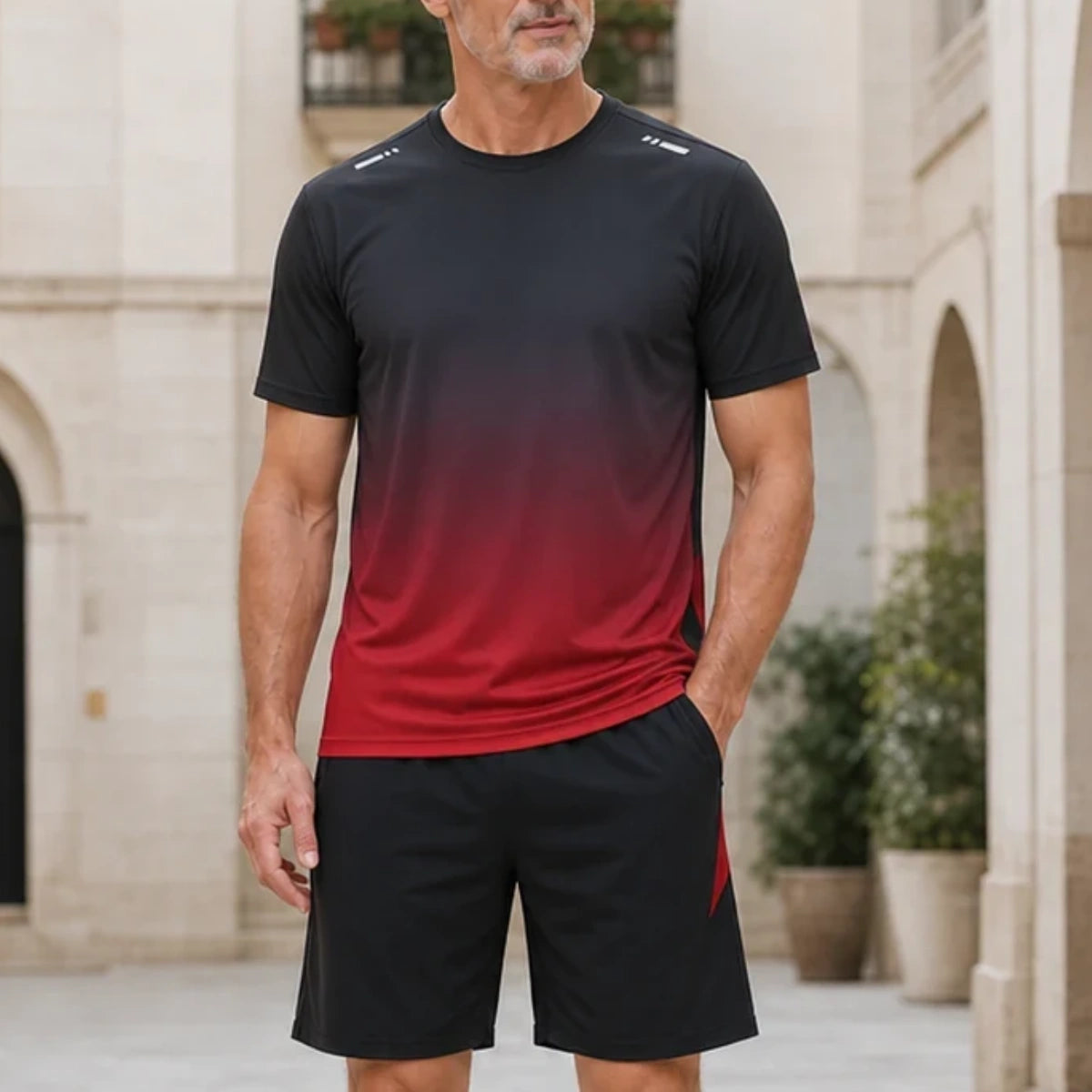✨M-5XL【Doprava zdarmaí】Pánská dvoudílná letní sportovní souprava - tričko s krátkým rukávem a kraťasy