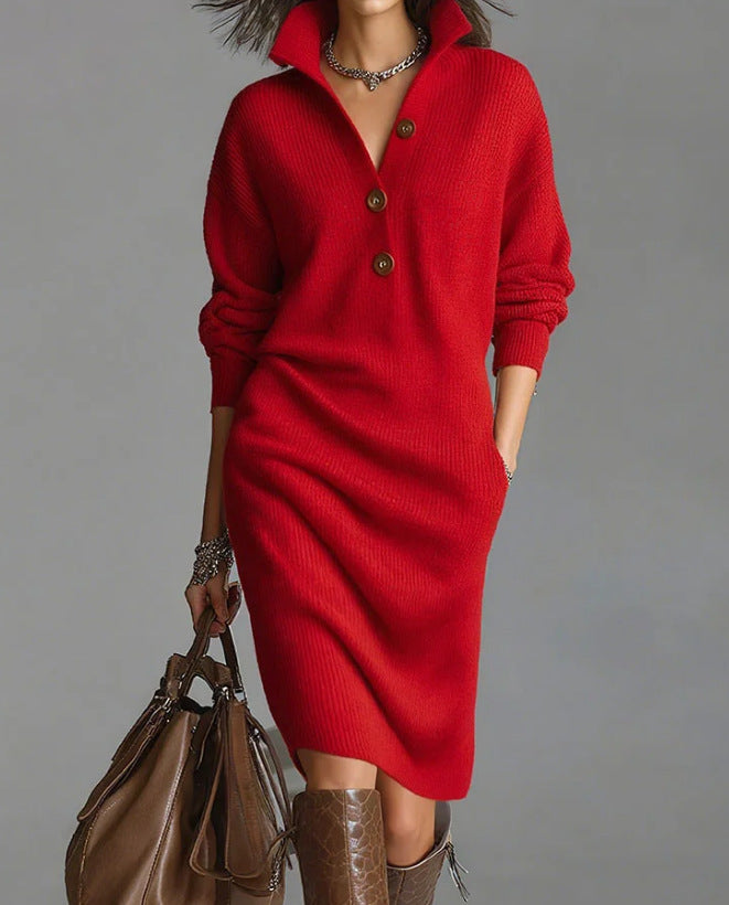 🔥【S-3XL】✨🎉Nuevo vestido de punto de talla grande para mujer, con diseño de solapa.