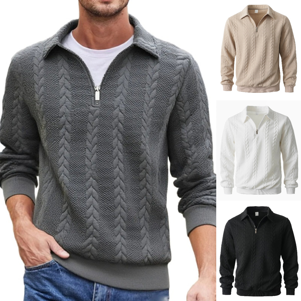 👔 Pánsky módny žakárový golier, ležérny pletený sveter s dlhým rukávom