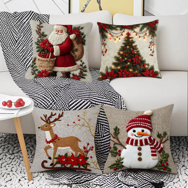 🔥【Lote de 4 piezas】🎅🎄Funda de almohada con temática navideña