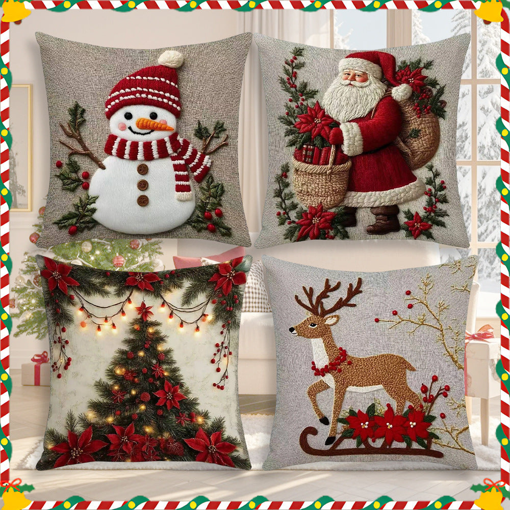 🔥【Lote de 4 piezas】🎅🎄Funda de almohada con temática navideña