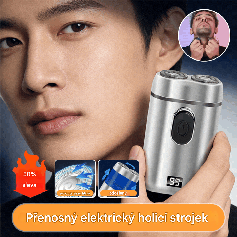 🧡Mini přenosný elektrický holicí strojek s magnetickou a vodotěsnou dvojitou hlavou