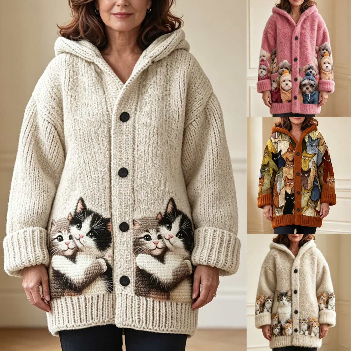 🔥🐾【Sleva 50 % po omezenou dobu】Dámská bunda s kapucí, stylová a roztomilá, se zvířecím potiskem🧥✨