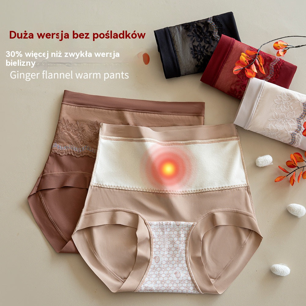 🏆【3 sztuki】Bezszwowe majtki damskie z wysokim stanem, podszyte polarem, dwuwarstwowe, ciepłe, z wkładką modelującą brzuch