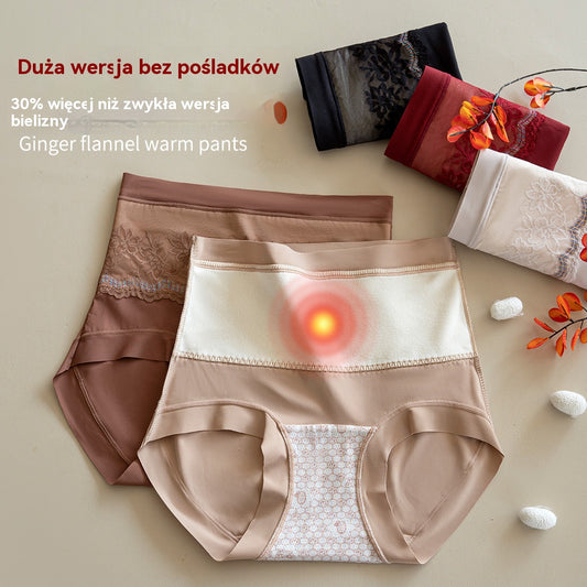 🏆【3 sztuki】Bezszwowe majtki damskie z wysokim stanem, podszyte polarem, dwuwarstwowe, ciepłe, z wkładką modelującą brzuch