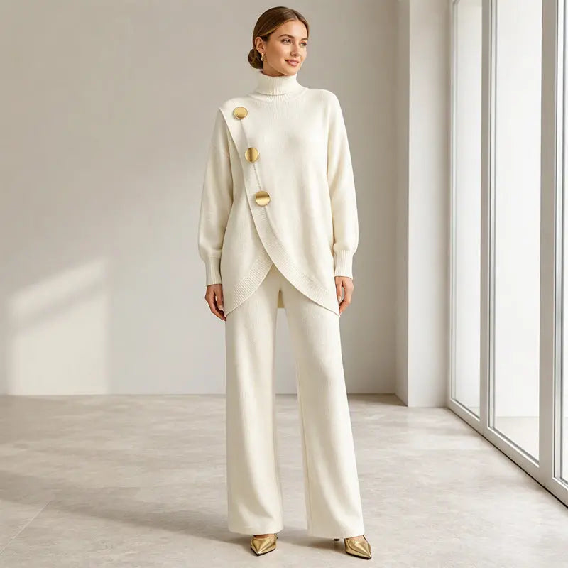 ✨🔥 Poloviční cena + doprava zdarma 🚚💕 Elegantní dámský komplet: rolák a kalhoty se širokými nohavicemi – pohodlný a stylový 👗