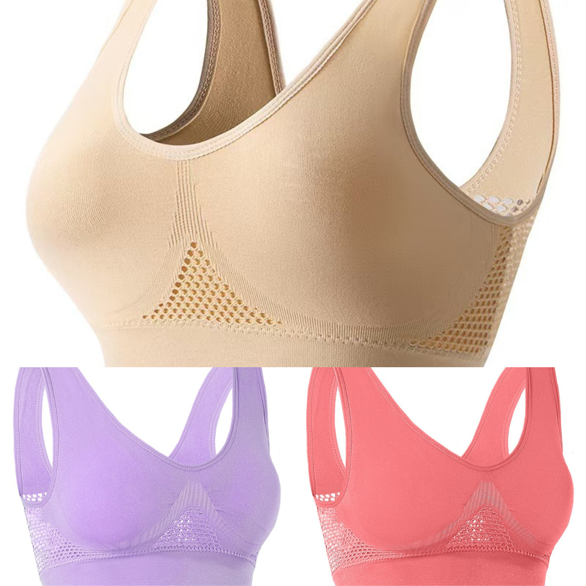 😍【Paquete de 3】Sujetador sin costuras para tallas grandes ❤️ Transpirable y refrescante【40-120KG】