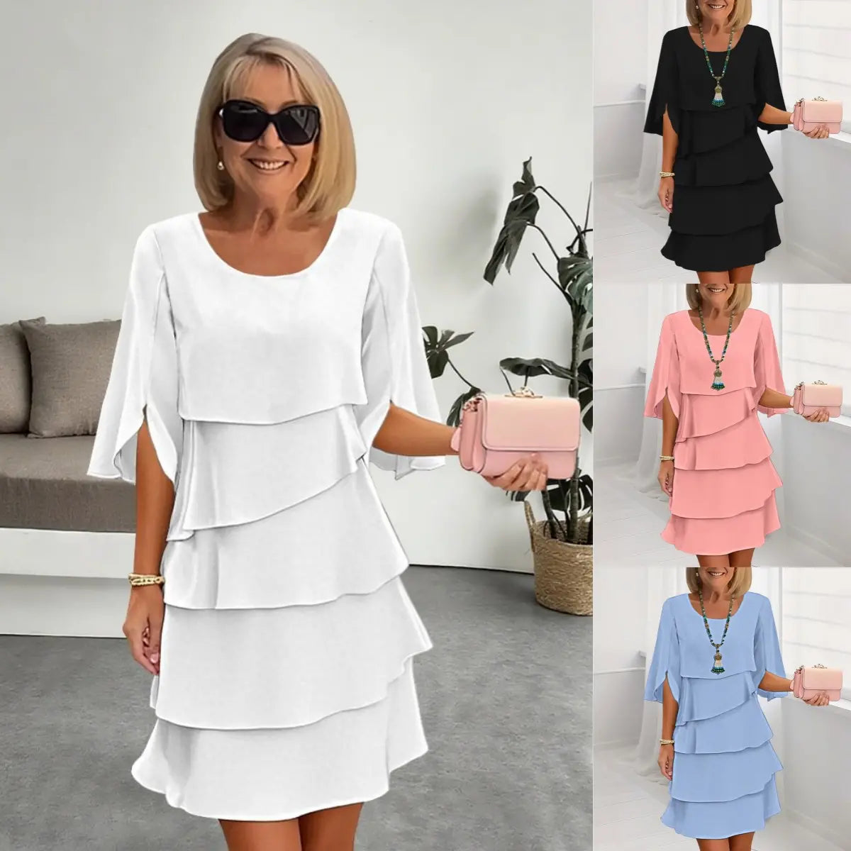 💃【S-3XL】🎁Elegantní vrstvené šaty s volánkovými rukávy – bez námahy vytvořte stylový vzhled vhodný pro všechny příležitosti💃