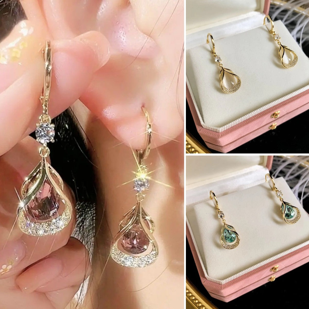 【3 páry，darčeková krabička】 Elegantné príveskové náušnice