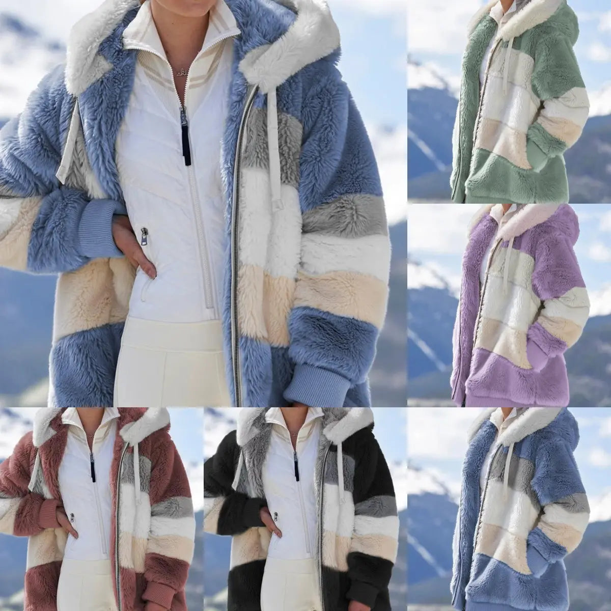 ❄️⏰ Sezonowa promocja 50%[S-5XL] 2026 nowa damska kurtka w grube, pluszowe kontrastowe paski